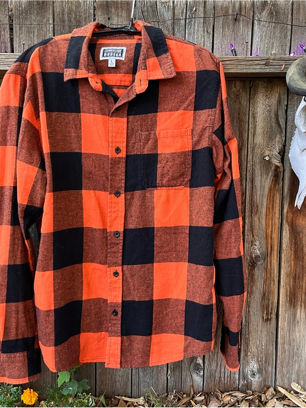 Men’s Orange and Black Buffalo Plaid Flannel Shirt